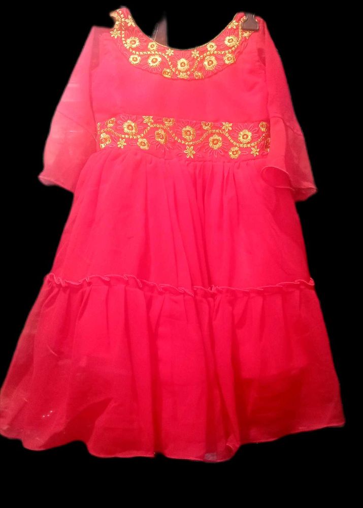 Red Embroidered Party Dress