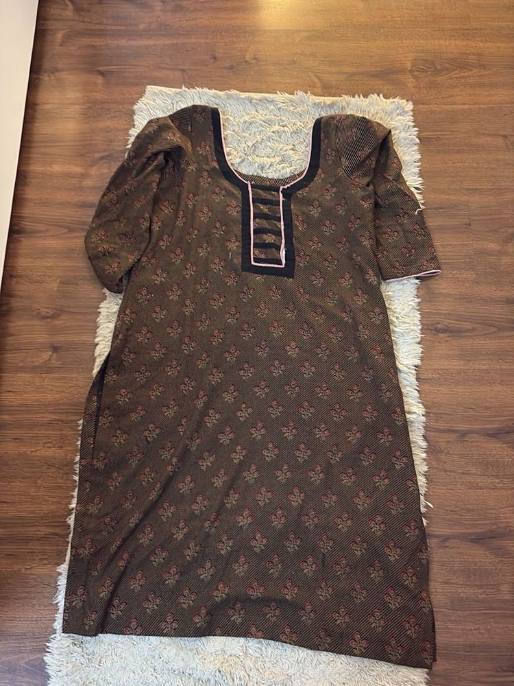 Brown Floral Print Kurta Set