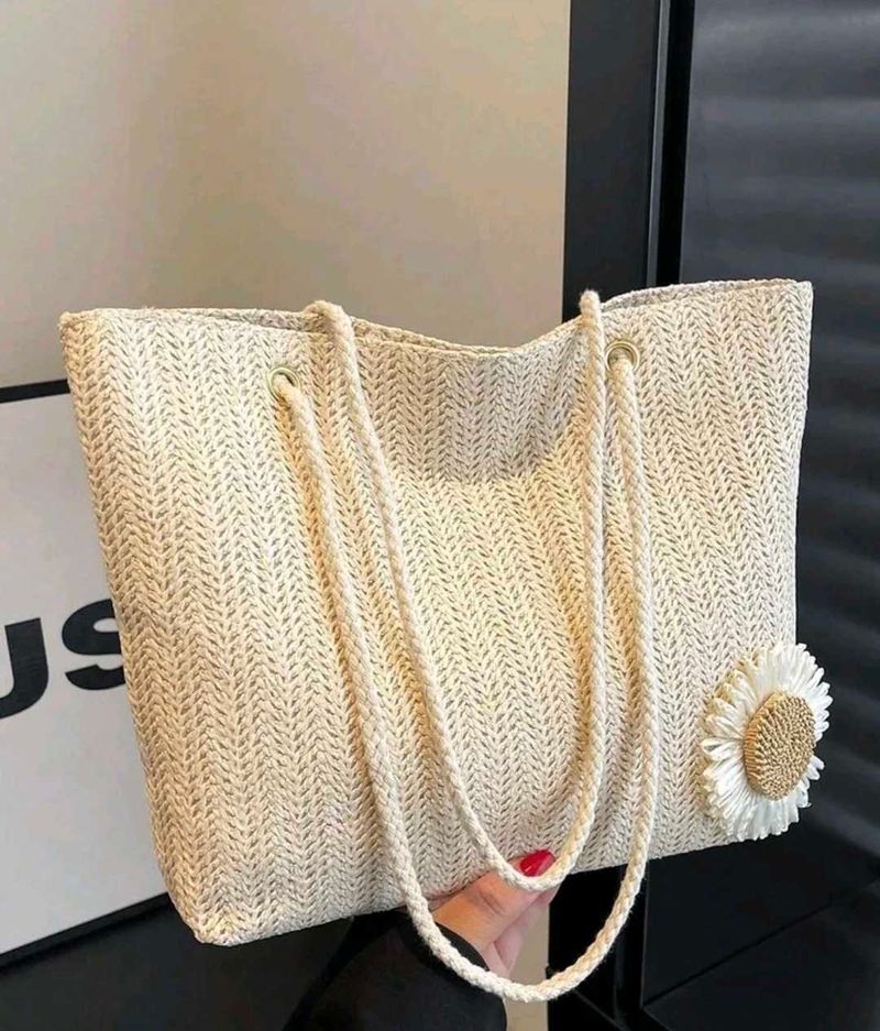 Woven Tote Bag with Sunflower