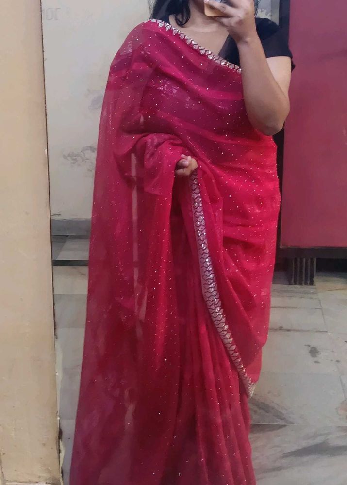 Elegant hot pink Net Saree🥰🩷