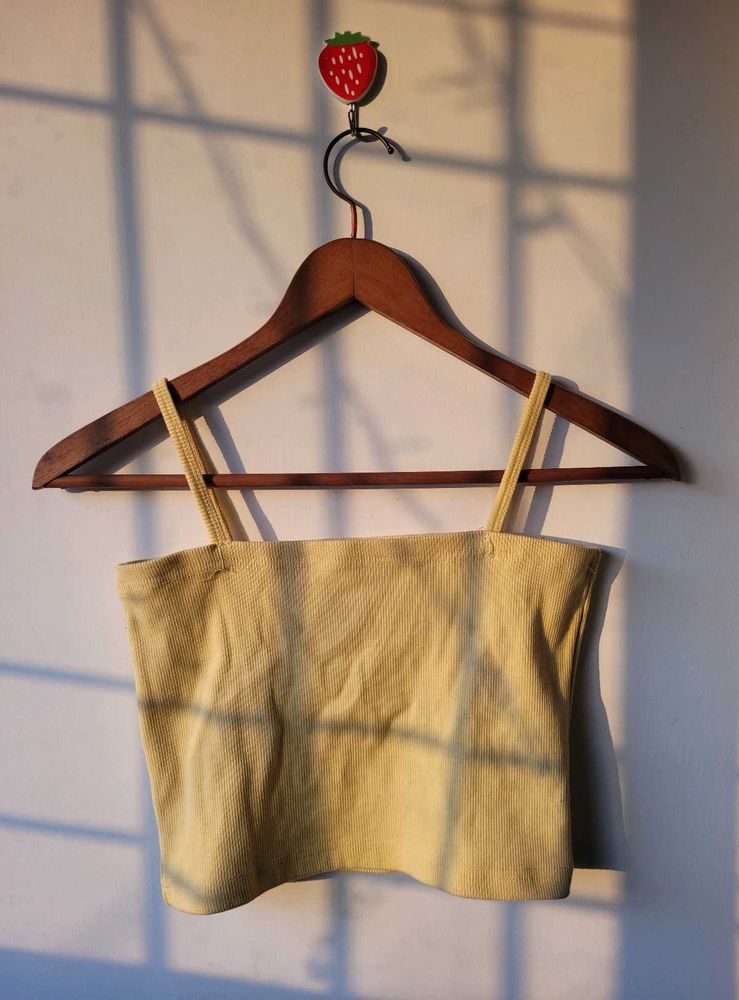 Yellow Ribbed Strappy Cropped Top