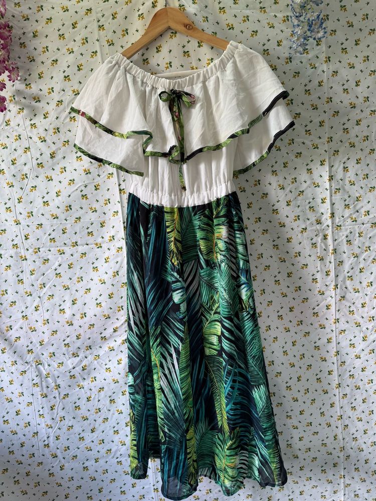 Tropical Print Off-Shoulder Dress