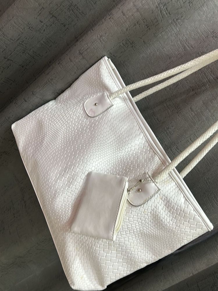 White Faux Leather Tote Bag