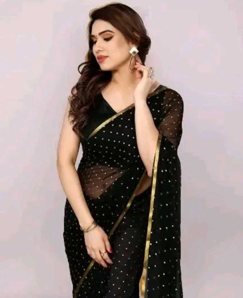 Elegant Black Polka Dot Saree.