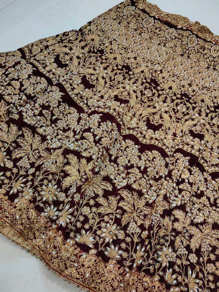 Maroon Velvet Lehenga Choli Dupatta