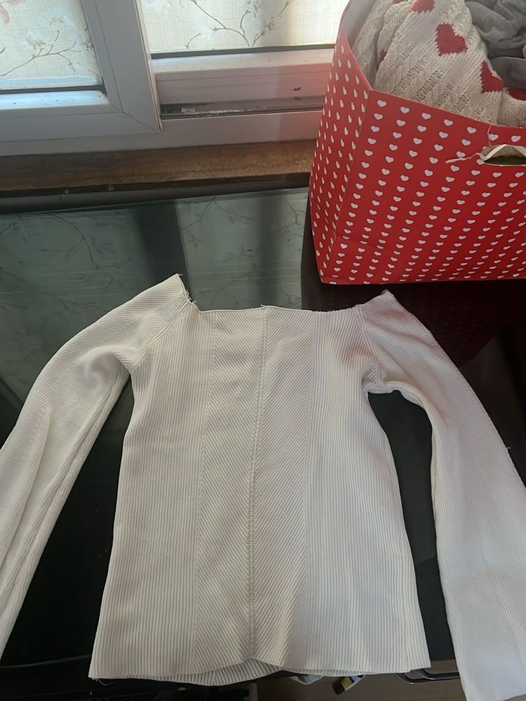 White Off-Shoulder Ribbed Top