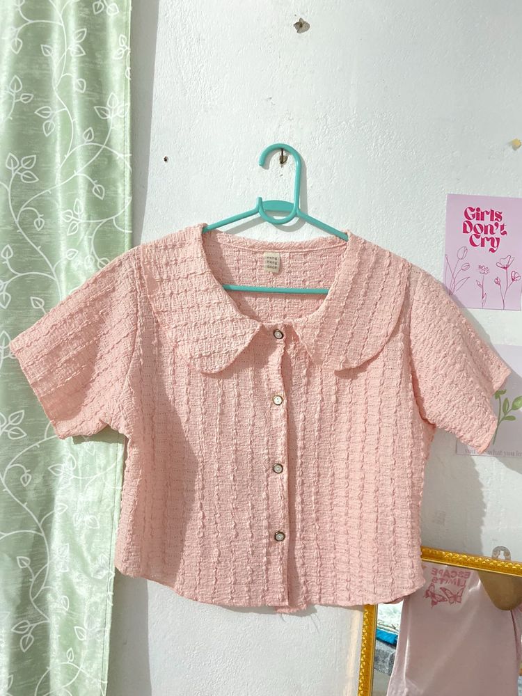 korean pink peter pan collar top 🌸