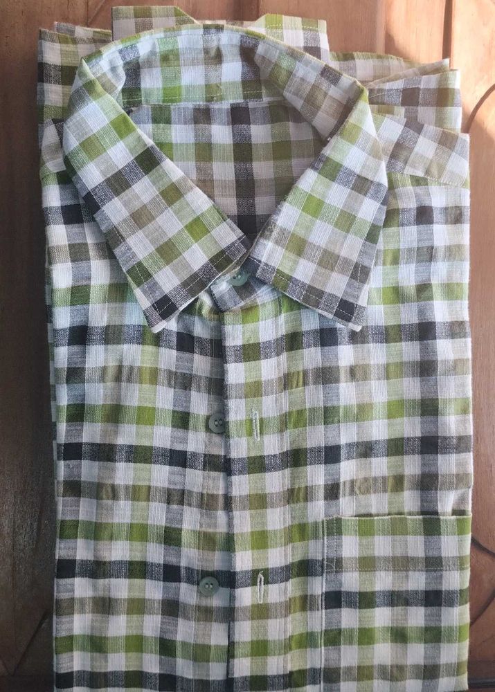 Green-Grey Chequered Shirt (Full Sleeves)