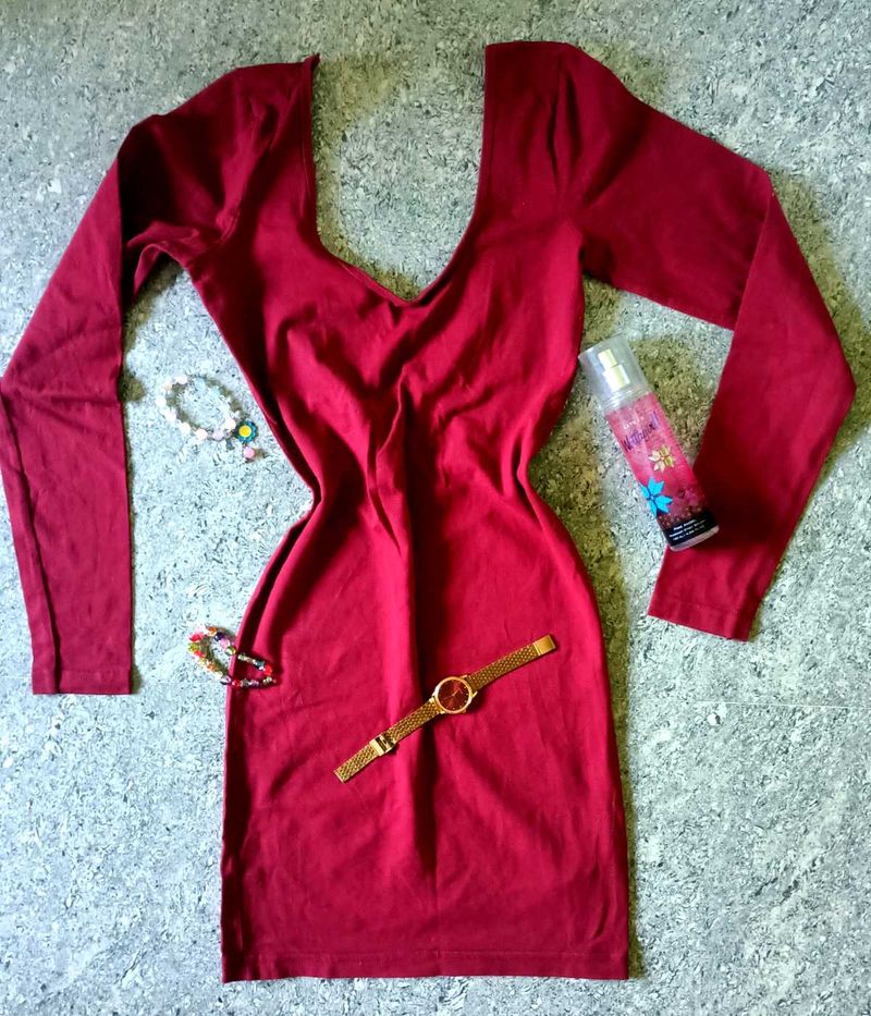 MAROON HOT BACKLESS BODYCON FOR WOMEN