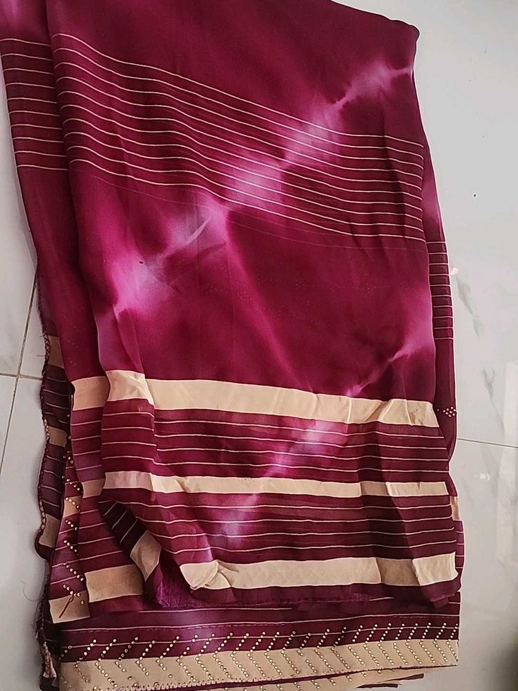 Burgundy &amp; Beige Striped Saree