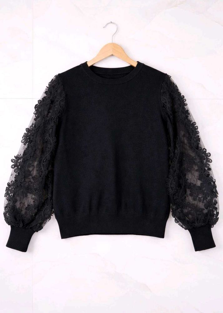 Black Lace Sleeve Sweater