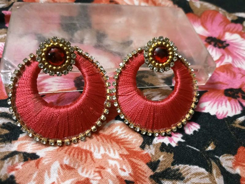 Traditional Thread &amp; Raisedstone Chain Work Earing