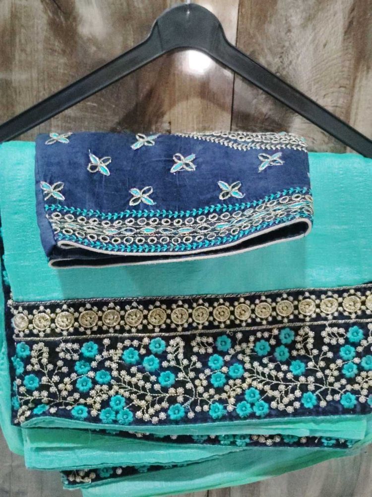 Elegant Blue Embroidered Saree