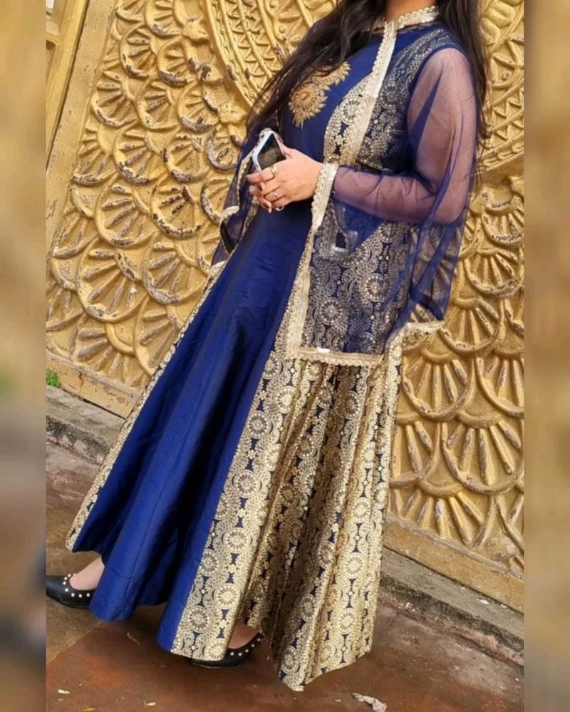 Blue &amp; Gold Embroidered Indian Dress