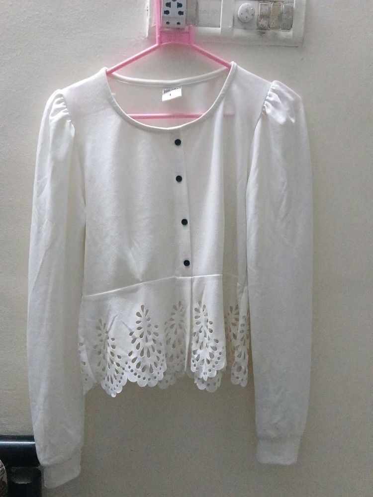 White Laser Cut Peplum Top