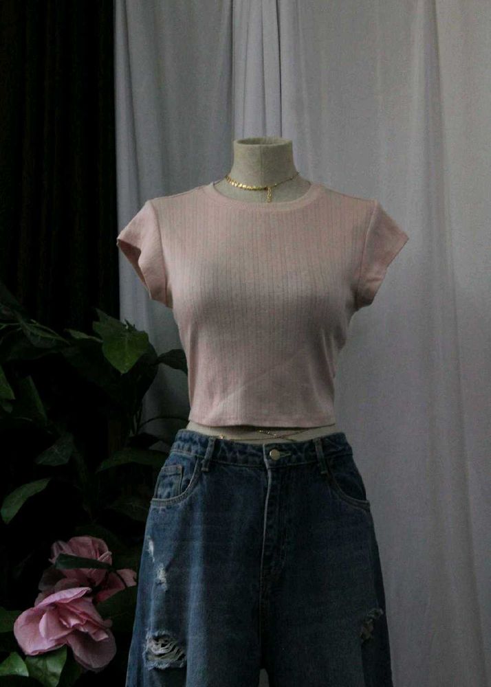 H&amp;M Pink Ribbed Crop Top