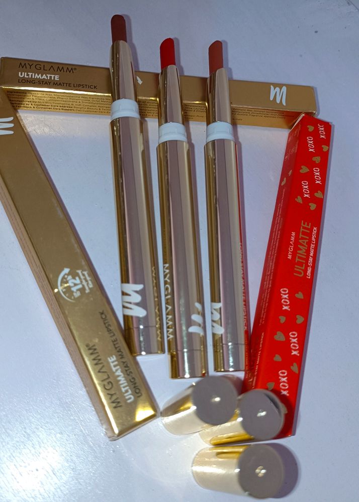MyGlamm Loot Offers 🎉🎉🎉🎉Myglamm Ultimatte Long Stay Matte Lipstick - Promiscuous (1.3g), Fiery (1.3g) And Trophy (1.3g   New 🆕 🌼 Fresh