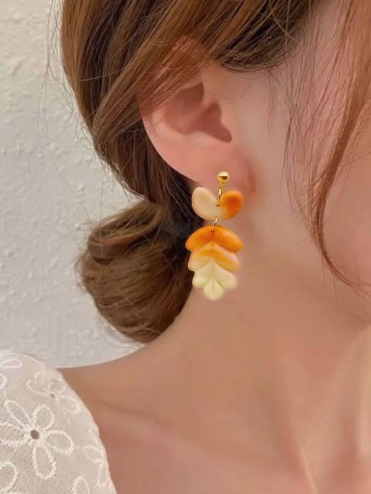Orange Leaf Earrings Handmade