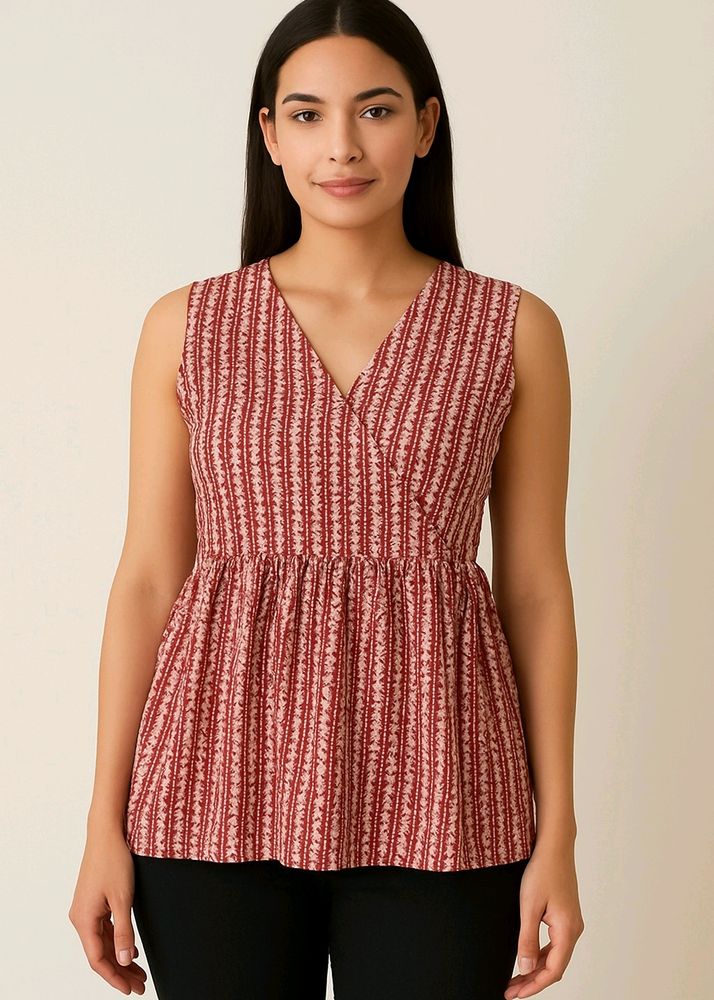 Red And White Peplum Top