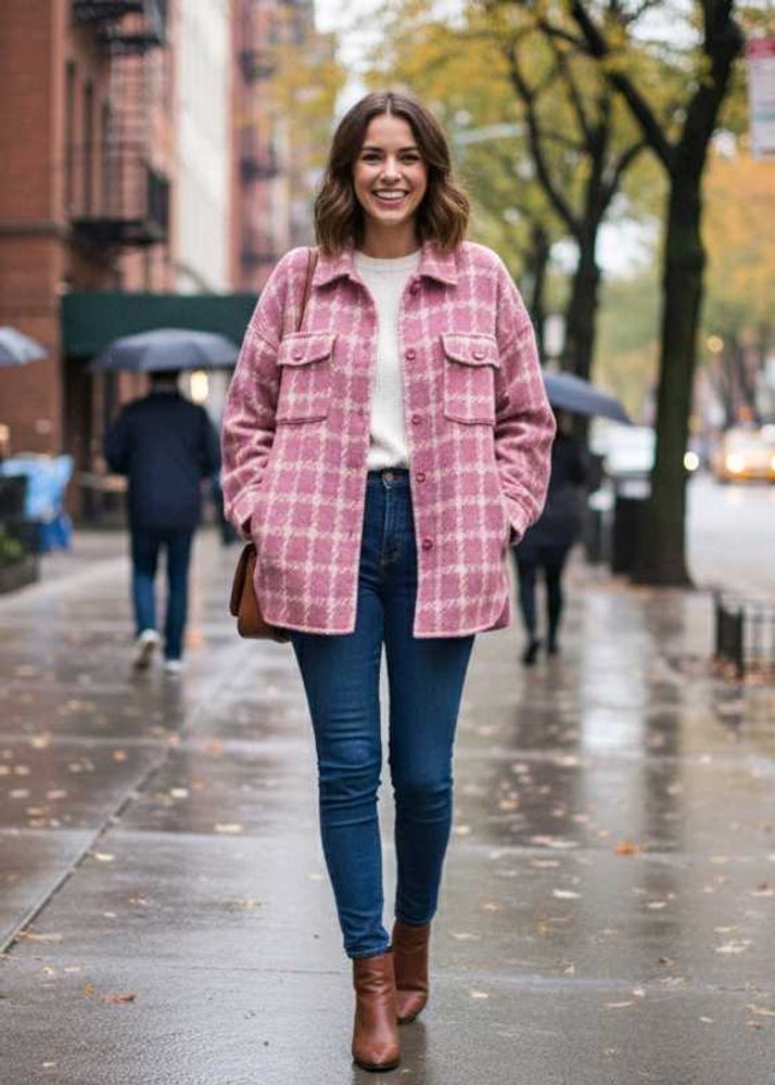 Pink Plaid Flannel Shirt Woollen