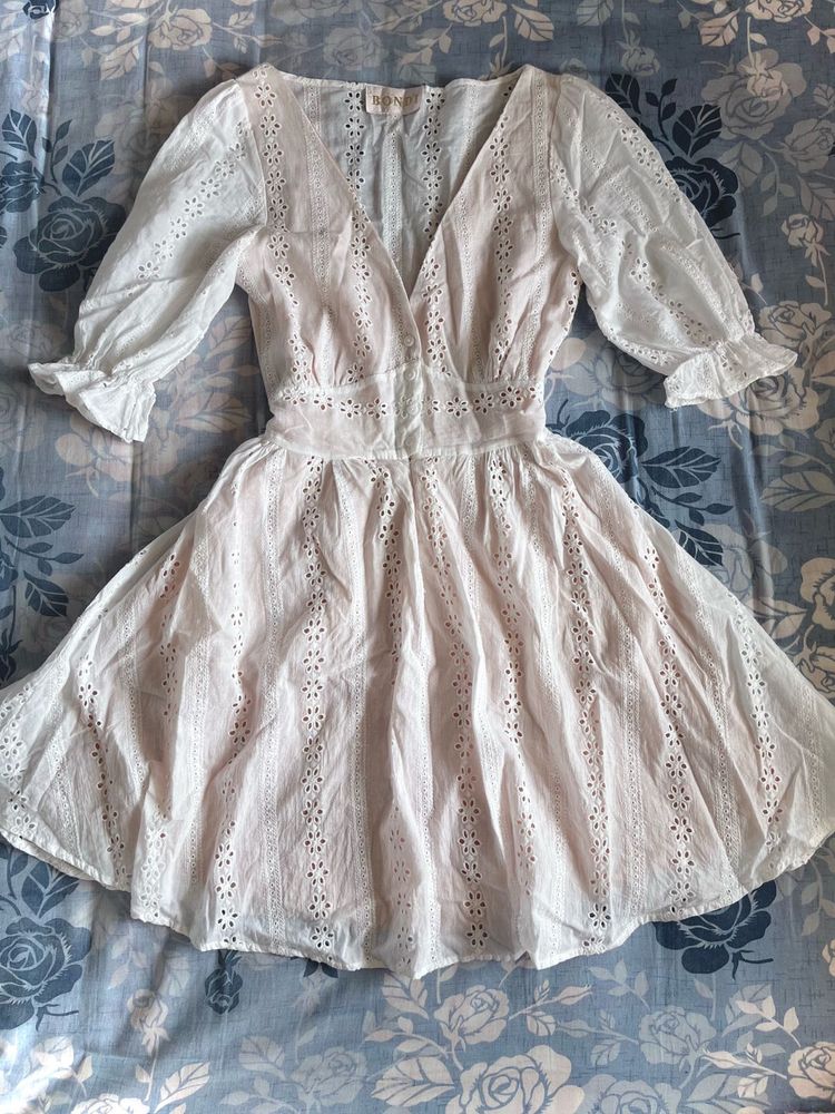 White Eyelet Cotton Mini Dress