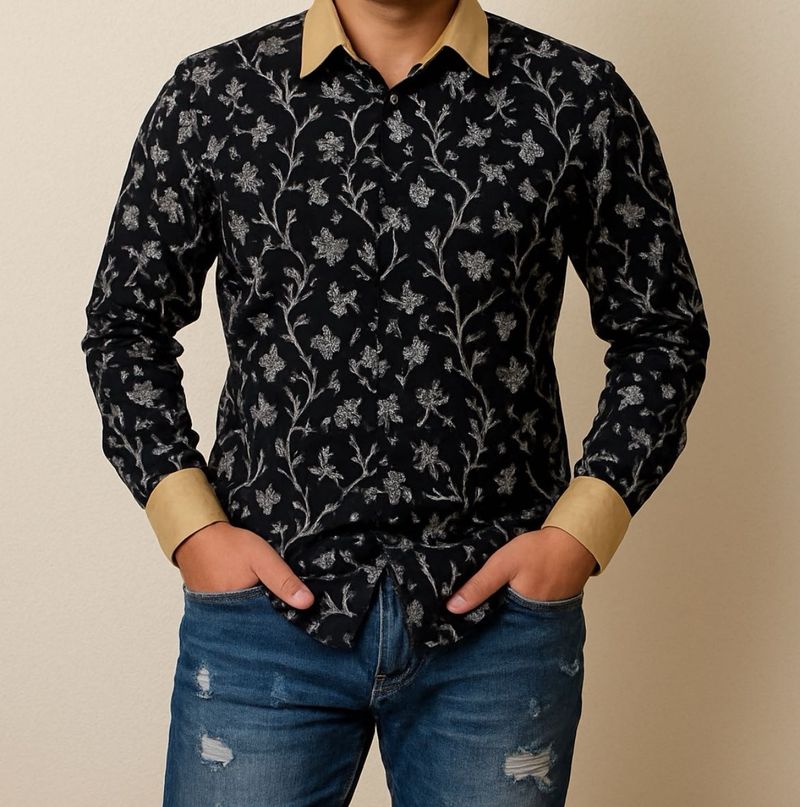 Men Black Floral Shirt