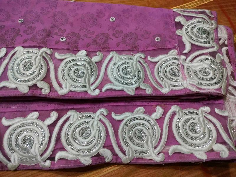 Pink Sareee With White Border