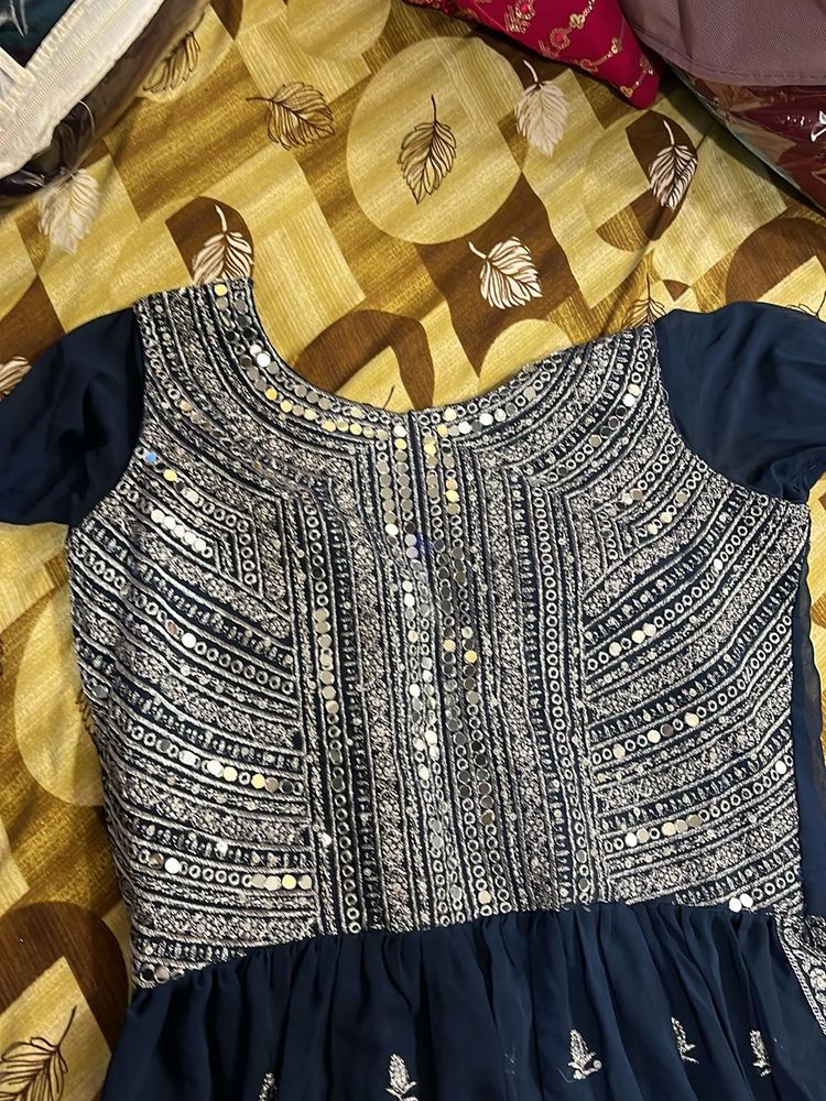 Navy Blue Embroidered Mayra Cut Beautiful Dress