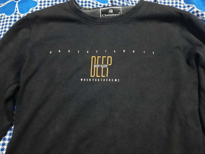 Black Graphic Print Crewneck Sweatshirt Size -S