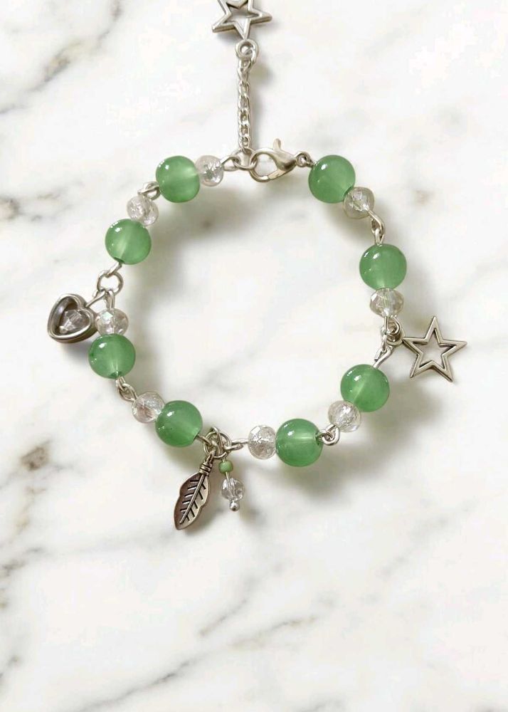 Green Beaded Charm Bracelet