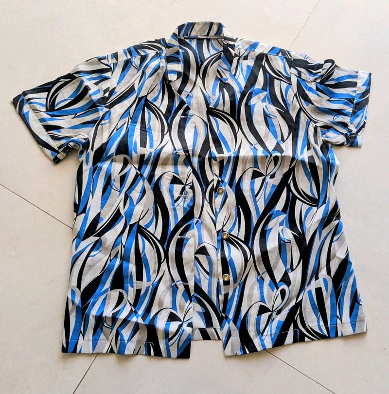 Abstract Print Shiny Shirt For Women