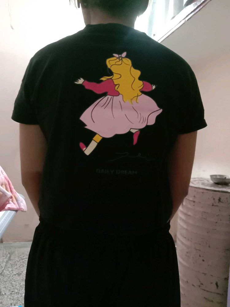 Cartoon Print Black T-shirt