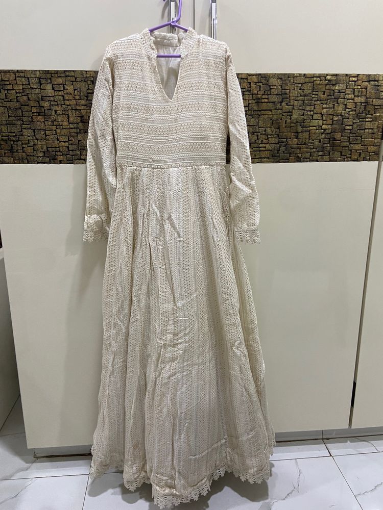 White Chikankari Classic Anarkali Style