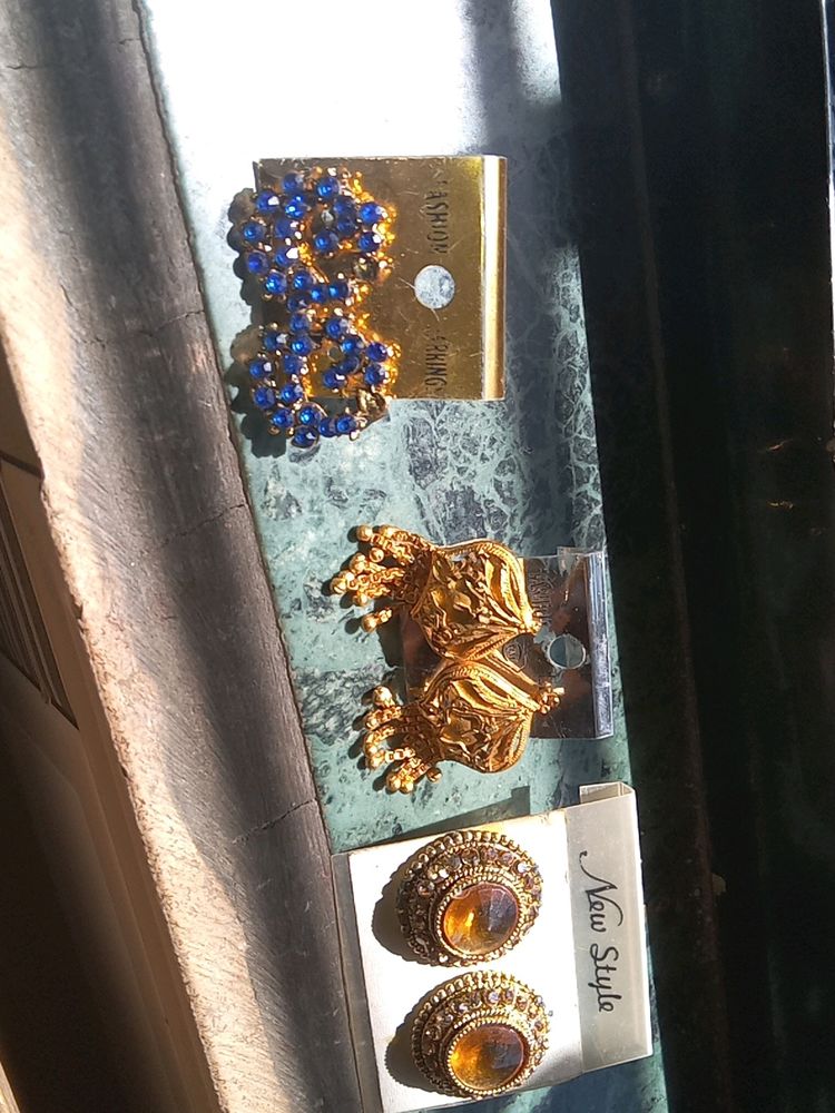 Earrings Blue And Golden Pack Of 3