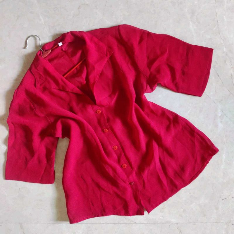 Korean Style Sheer Red Shirt