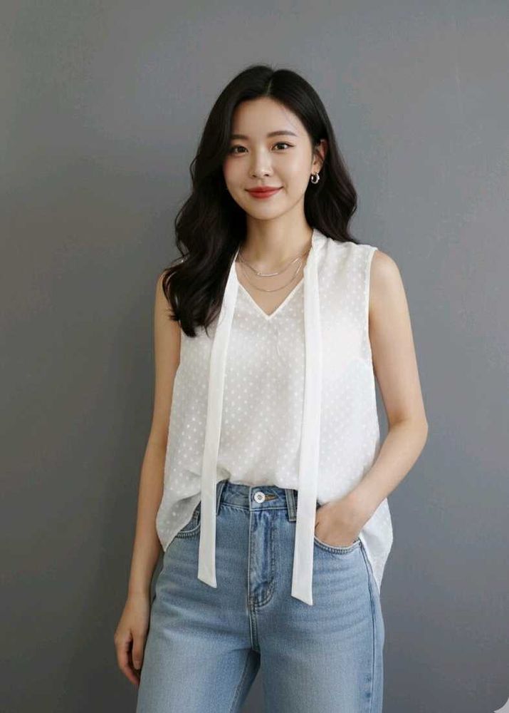 Korean Elegant White Sleeveless Top