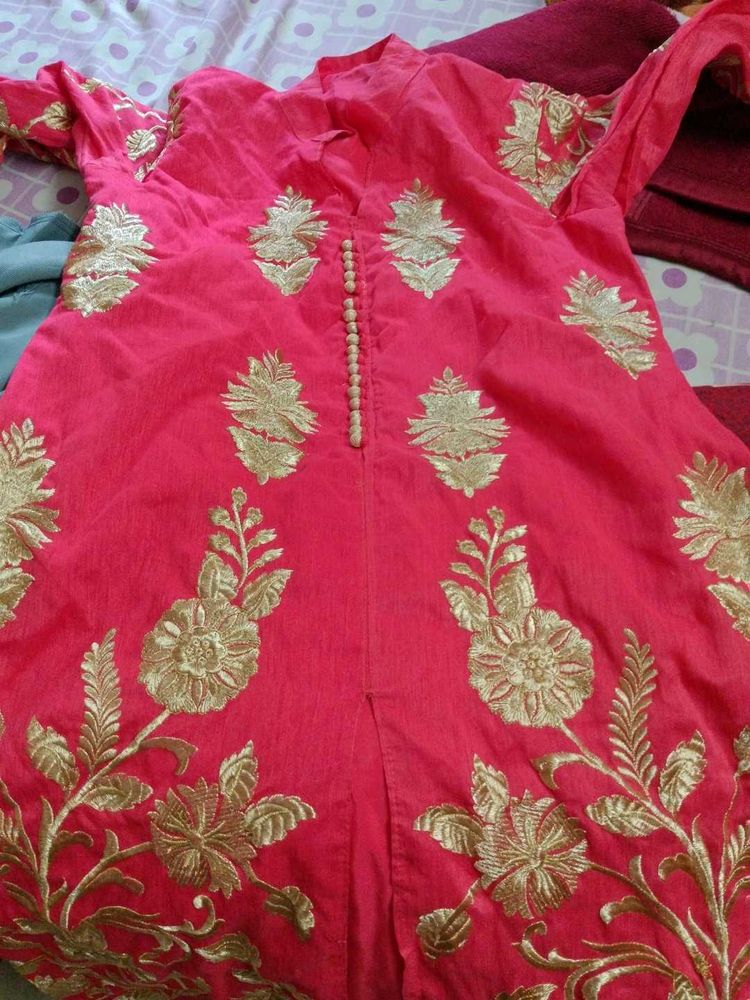 Pink Kurti with Gold Embroidery