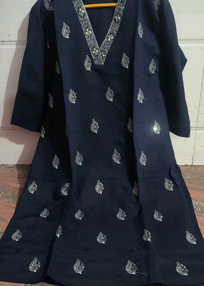 Navy Embroidered Kurti Xxl