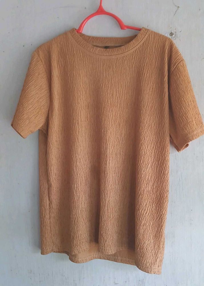 Textured Tan Co Ord Set (PANT AND T - SHIRT )