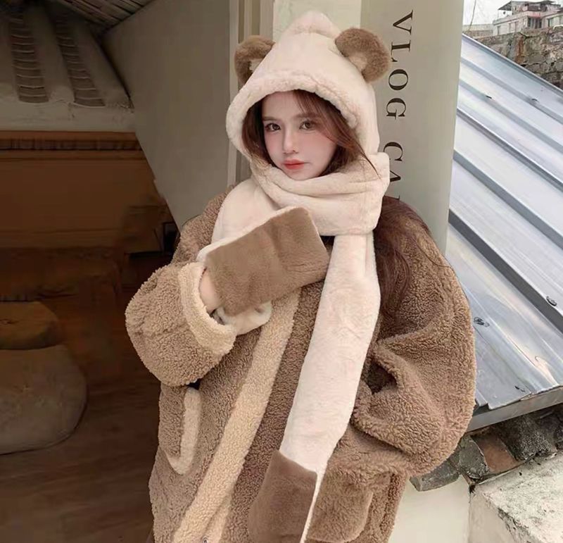 Cute Bear Hood Scarf Set