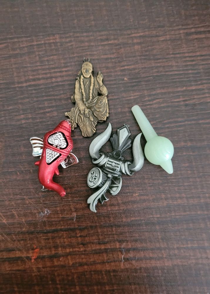 Set Of 4 God Charms Lord Saibaba, Ganpati, Trishul And Gada
