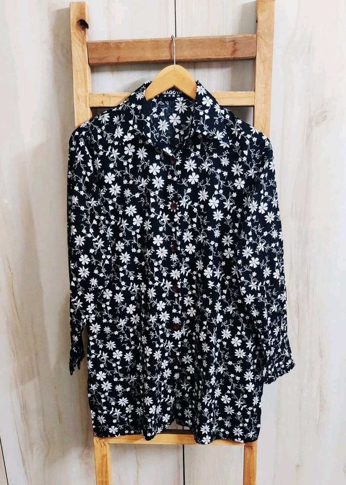 Black Printed Cotton Shirt Size-36
