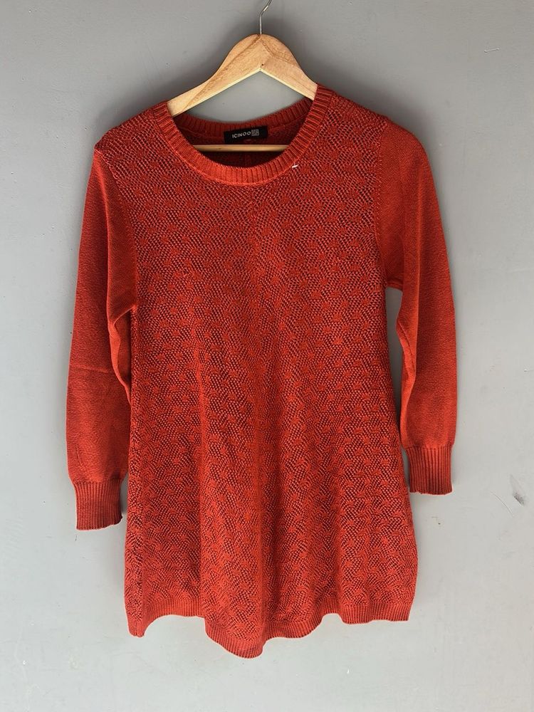 Rust Textured Knit Tunic Top