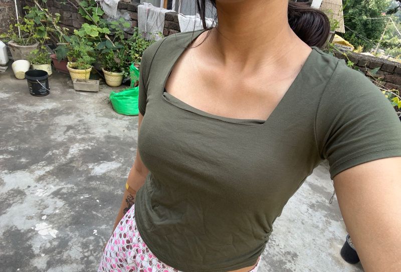 Olive Green Square Neck Top