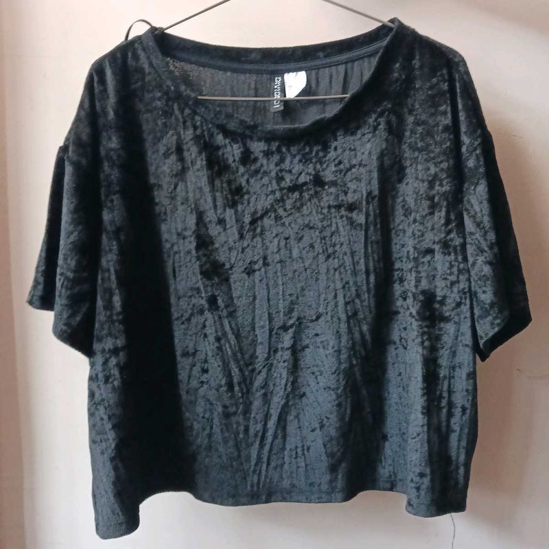 H&amp;M Black Crushed Velvet Oversized Top