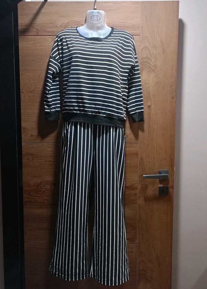 Black &amp; White Vertical Stripes Full Co-ord