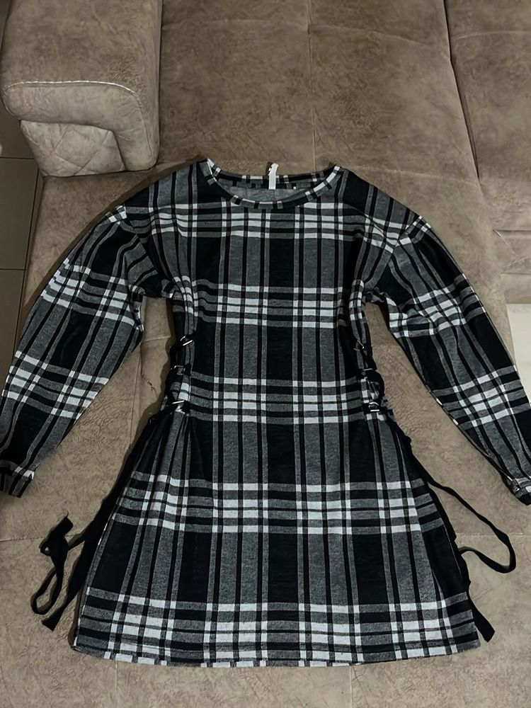 Plaid Long Sleeve Mini Dress