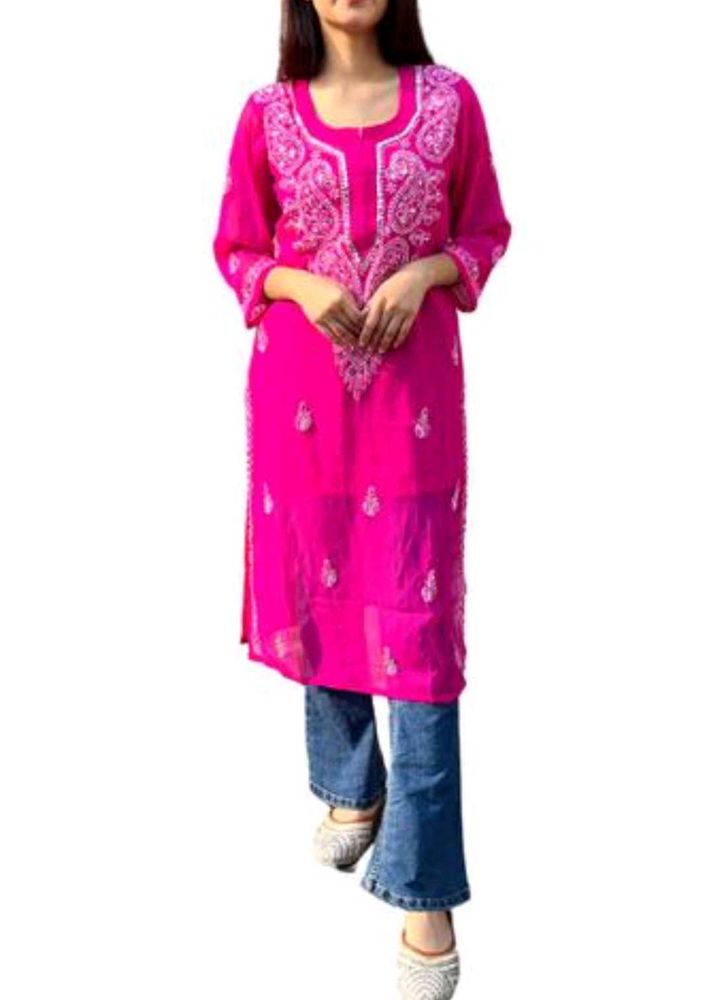 Pink Embroidered Kurti