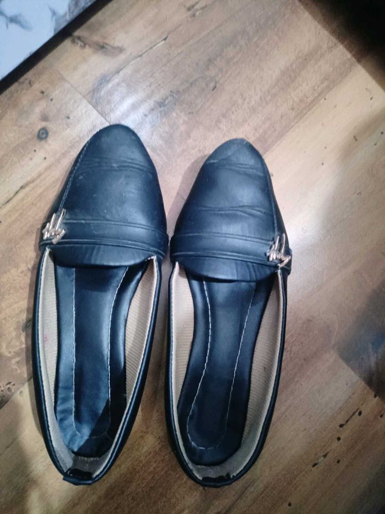 Black Leather Loafers with Buckle Detail