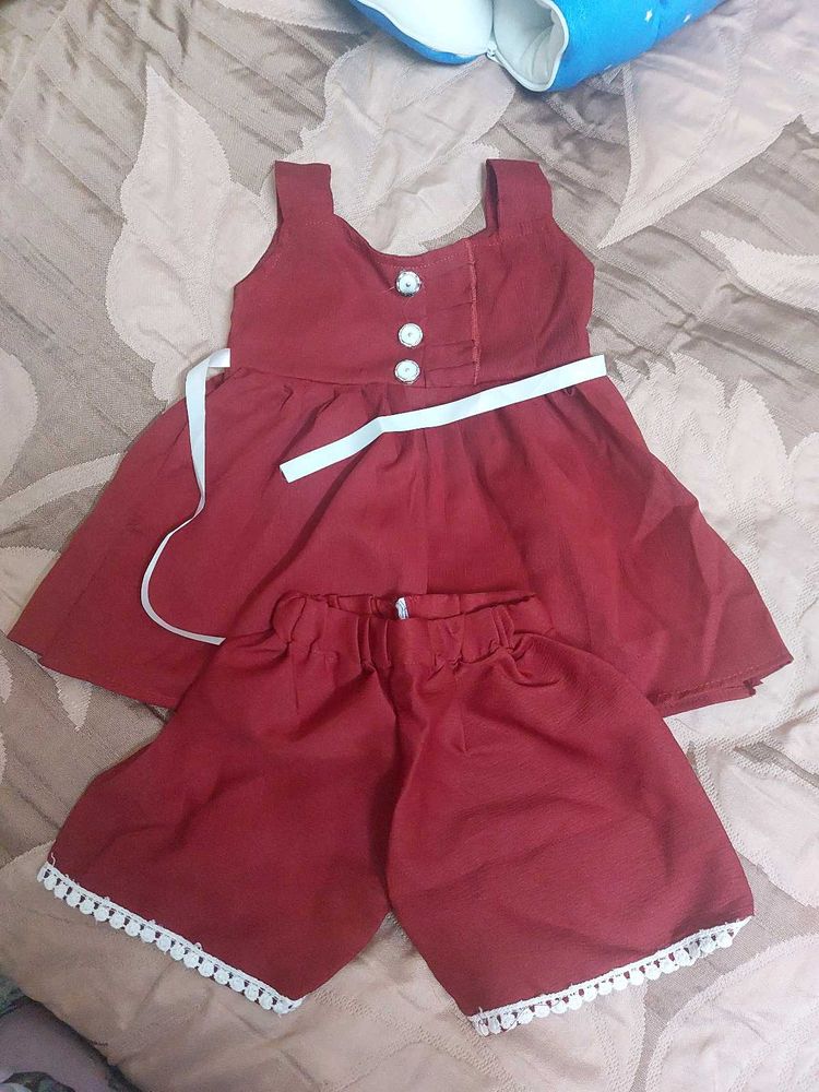 Cute Red Frock Set For 3-6Month Old Girl